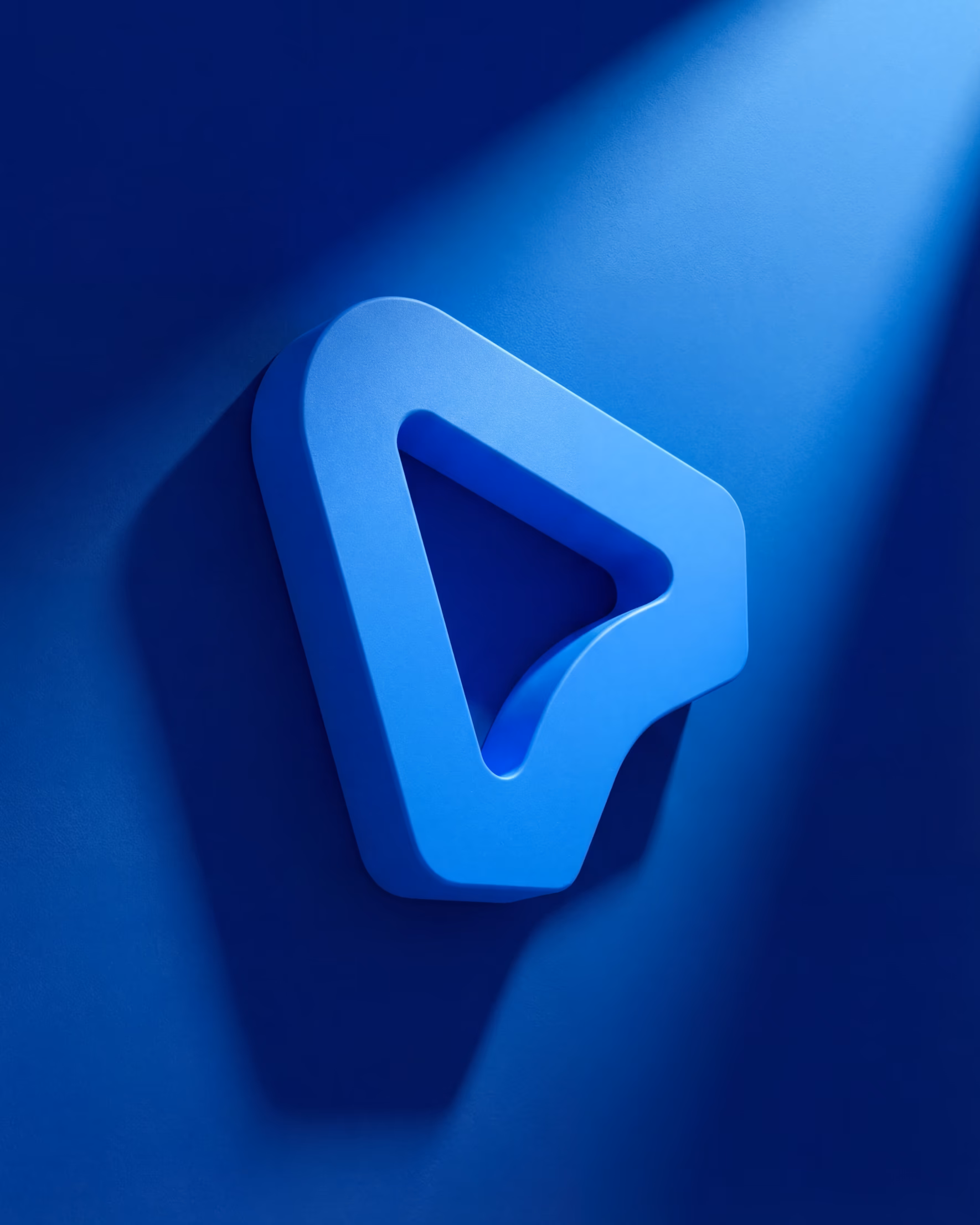 3D-Illustration des imos-Logos als blaues Pfeilsymbol vor dunkelblauem Hintergrund