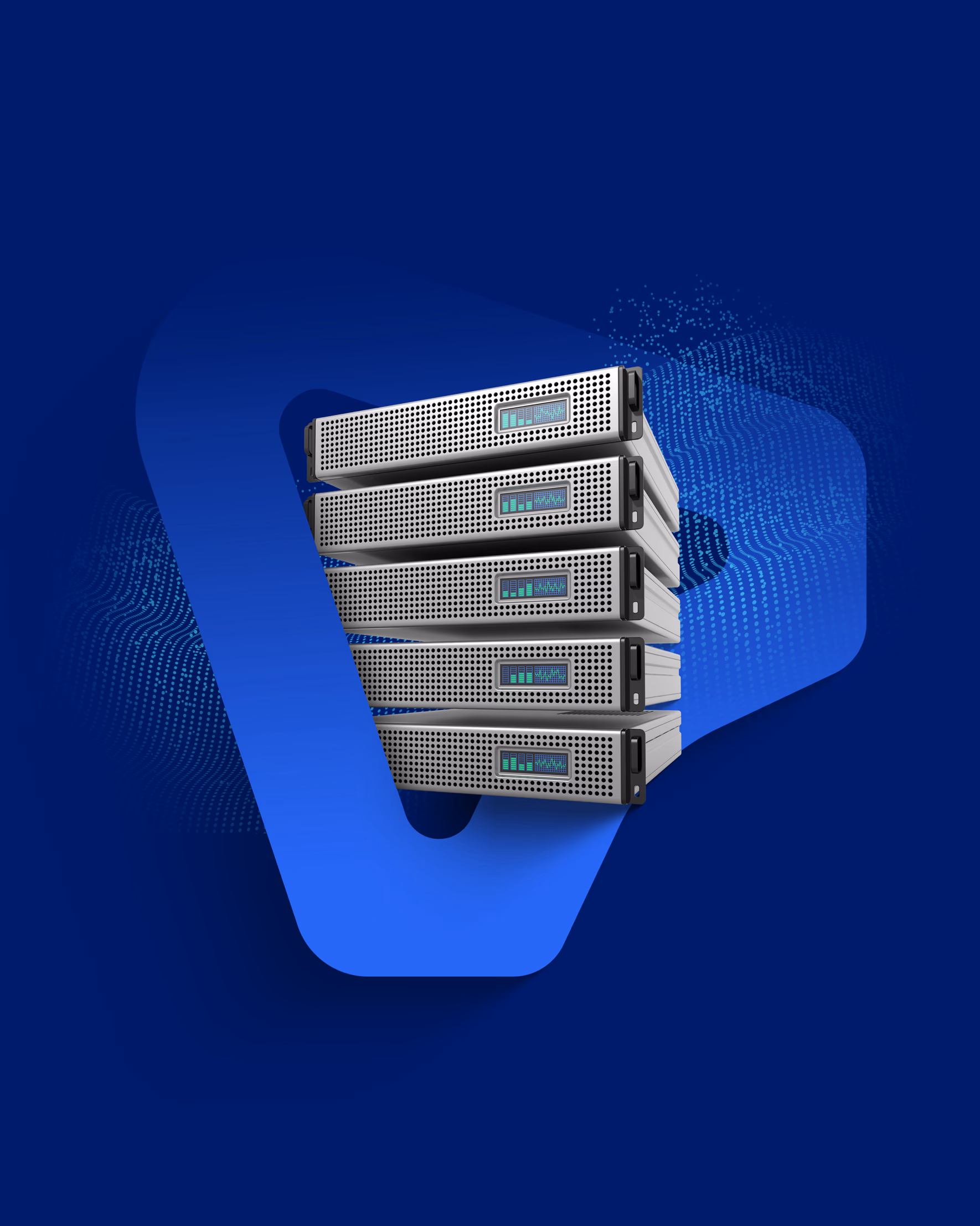 3D-Illustration eines Serverstapels vor dem imos-Logo