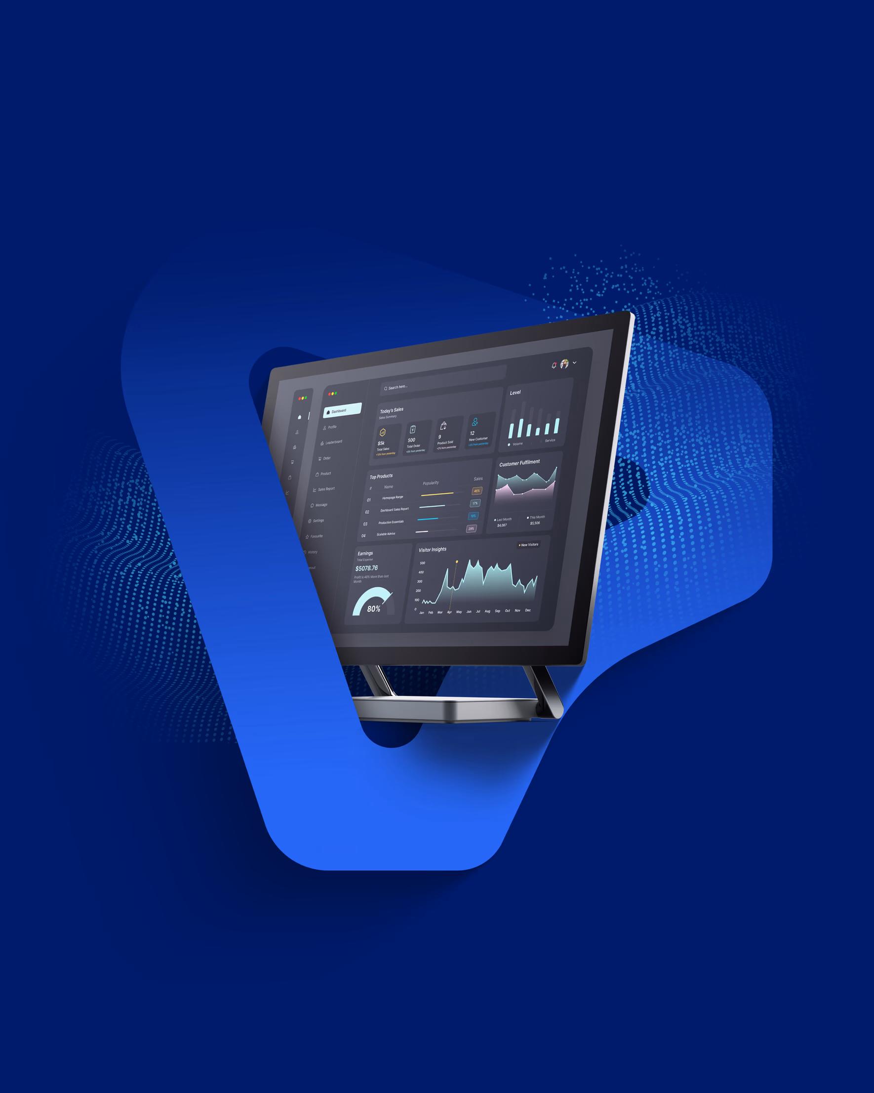 3D-Illustration eines Bildschirms mit Dashboard vor dem imos-Logo