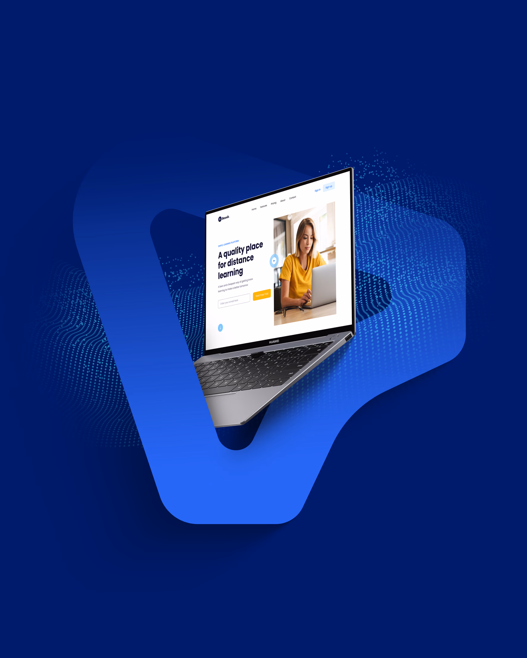 Laptop zeigt eine Website mit dem Titel „A quality place for distance learning”